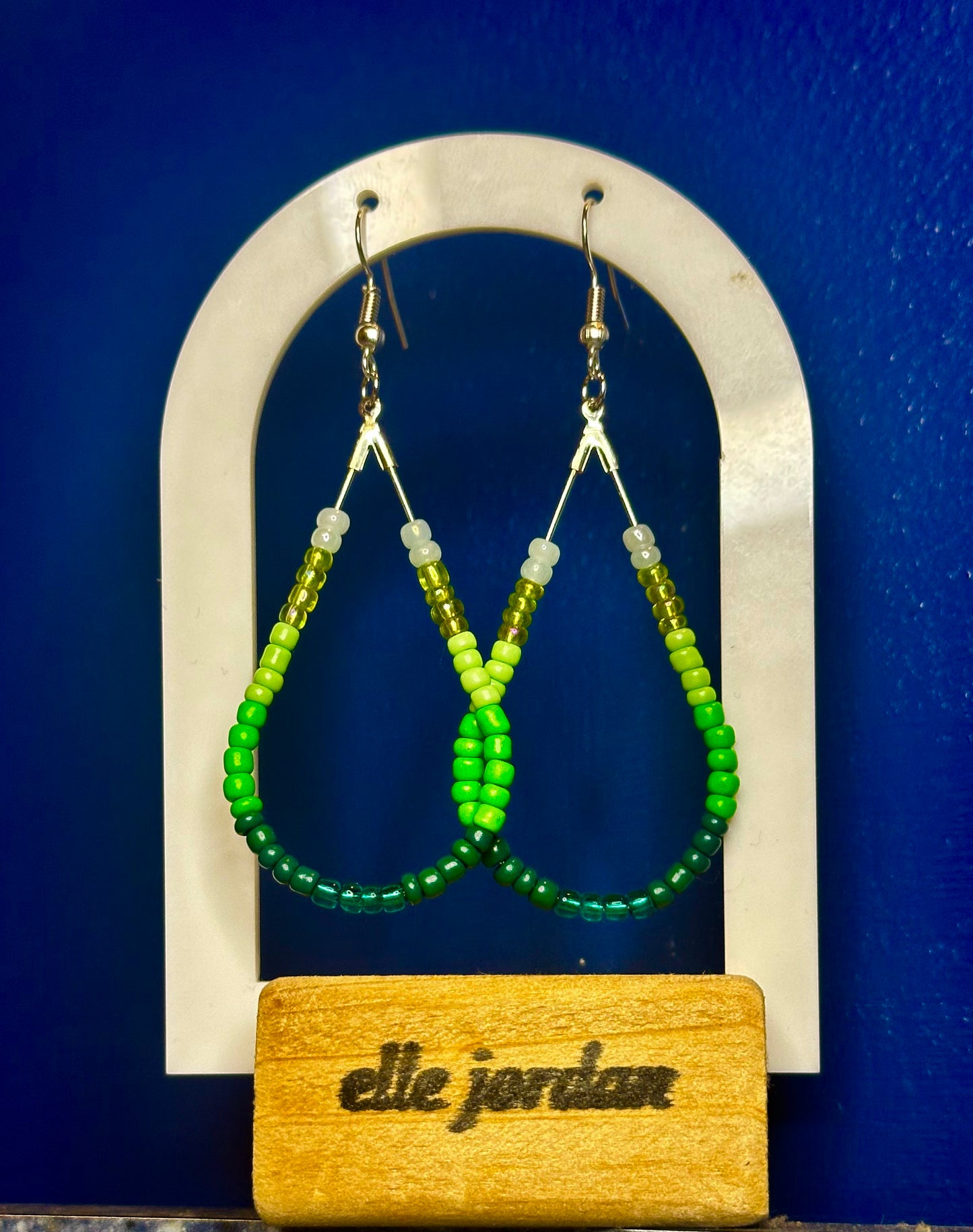 Large Silver Teardrop Dangle with Green Hombre Beads