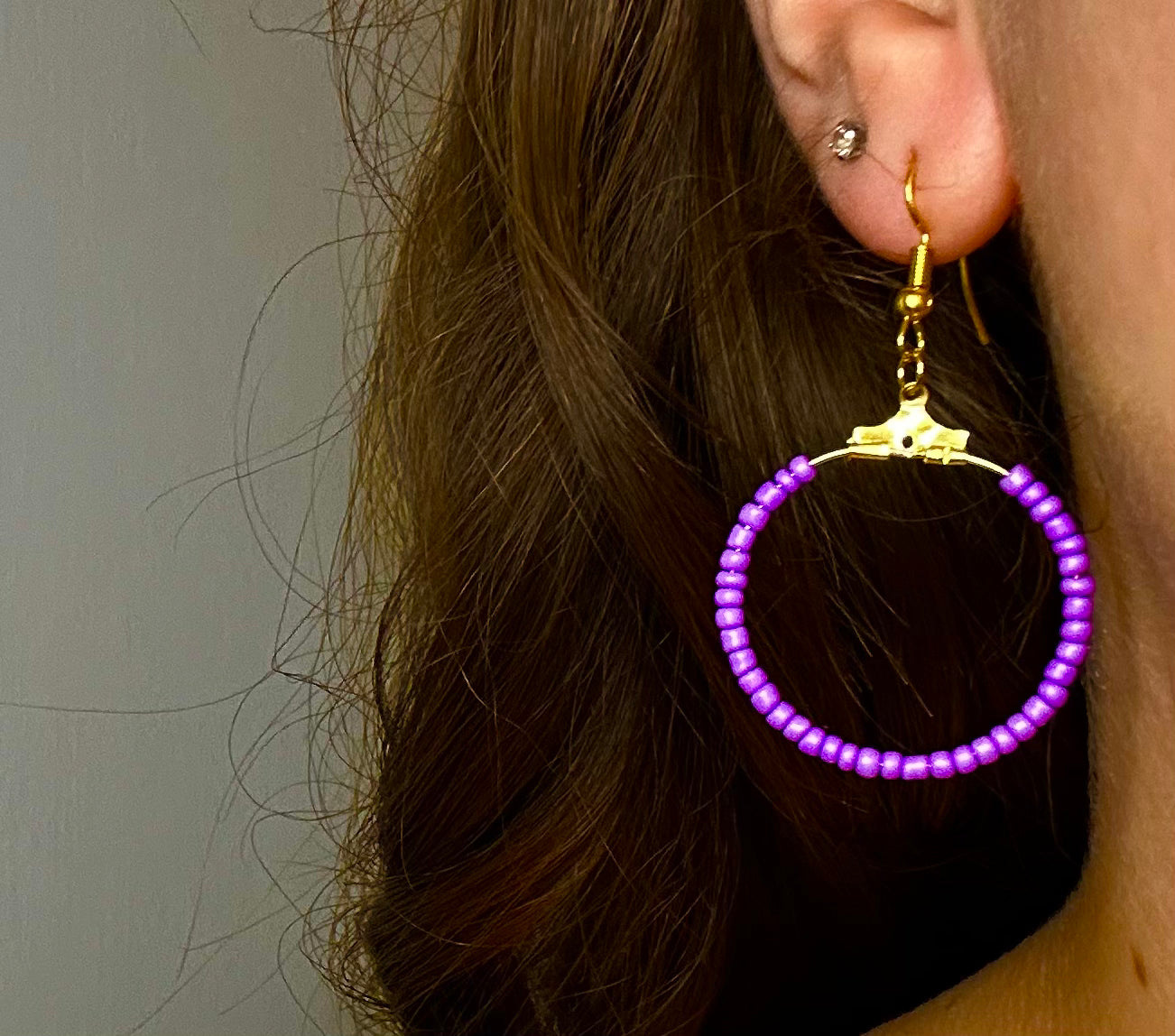 Gold Circle Dangle with Purple Beads