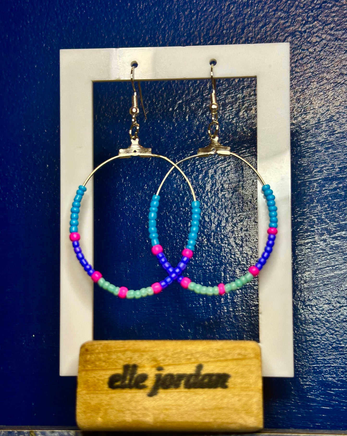 Large Silver Oval Dangle with Multicolor Beads