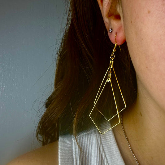 Gold Double-Stacked Diamond Dangle