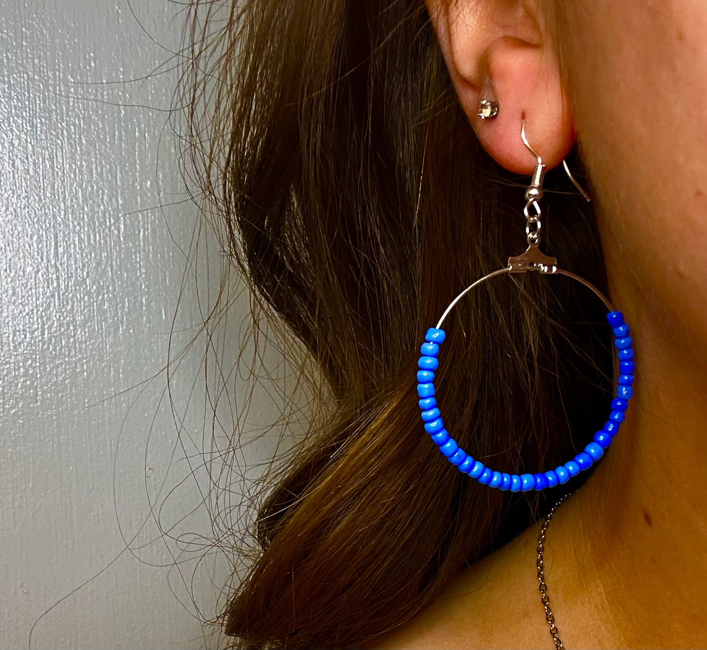 Large Silver Circle Dangle with Aqua Blue Beads