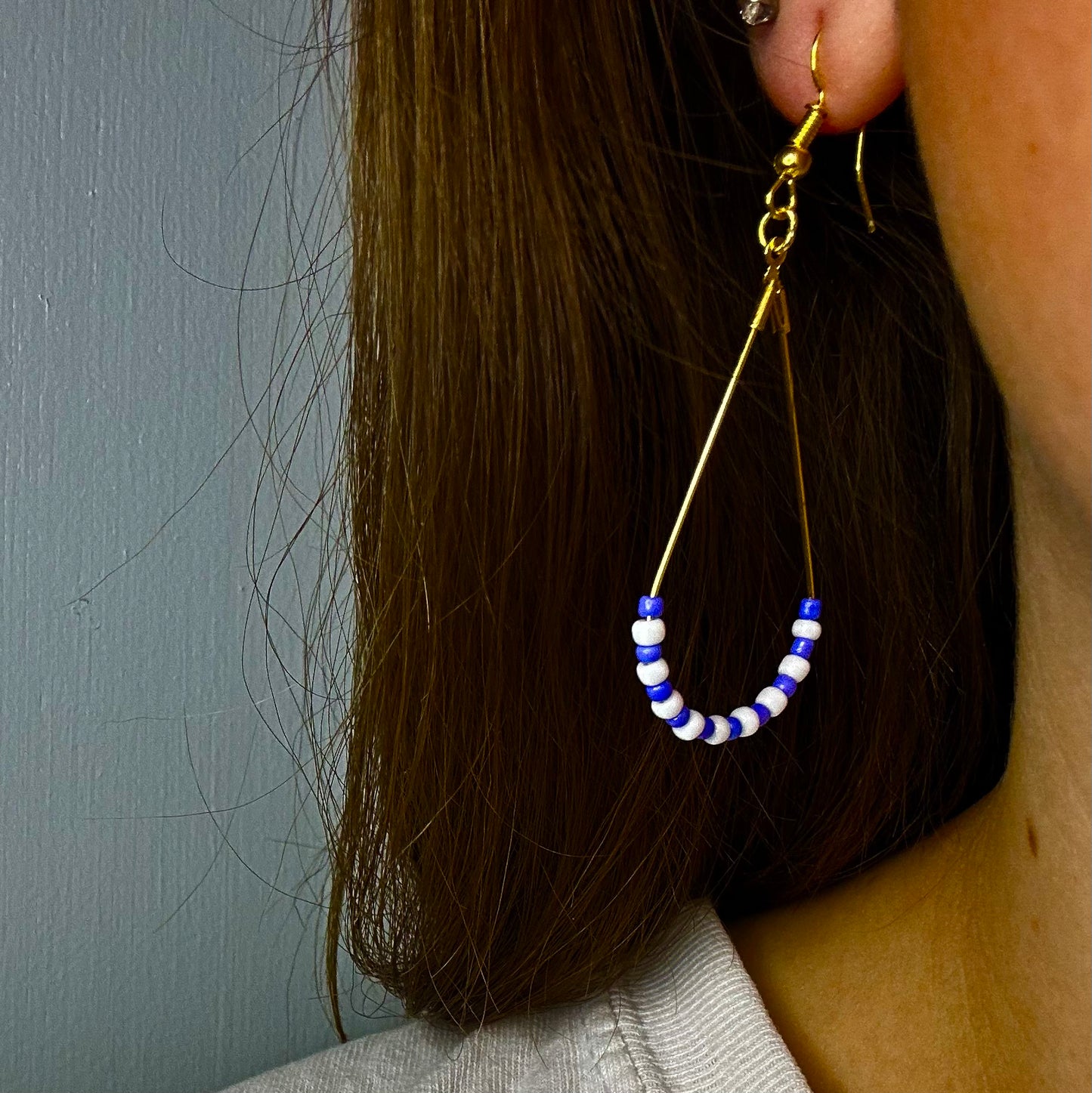 Gold Teardrop Dangle with White and Lavendar Beads