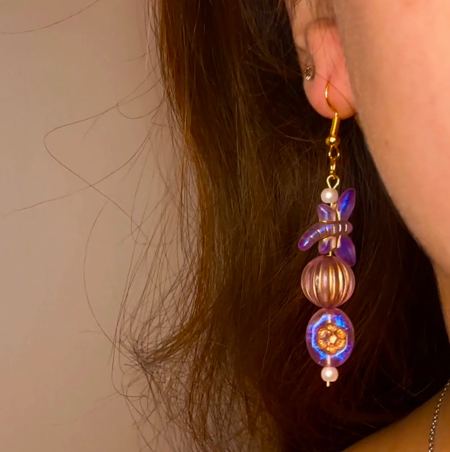 Gold Dangle with Variety Purple Boho Beads