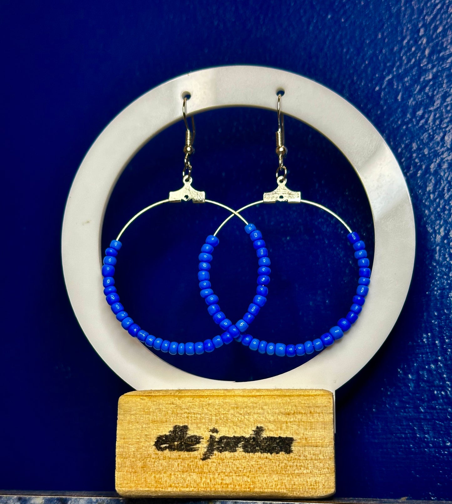 Large Silver Circle Dangle with Aqua Blue Beads