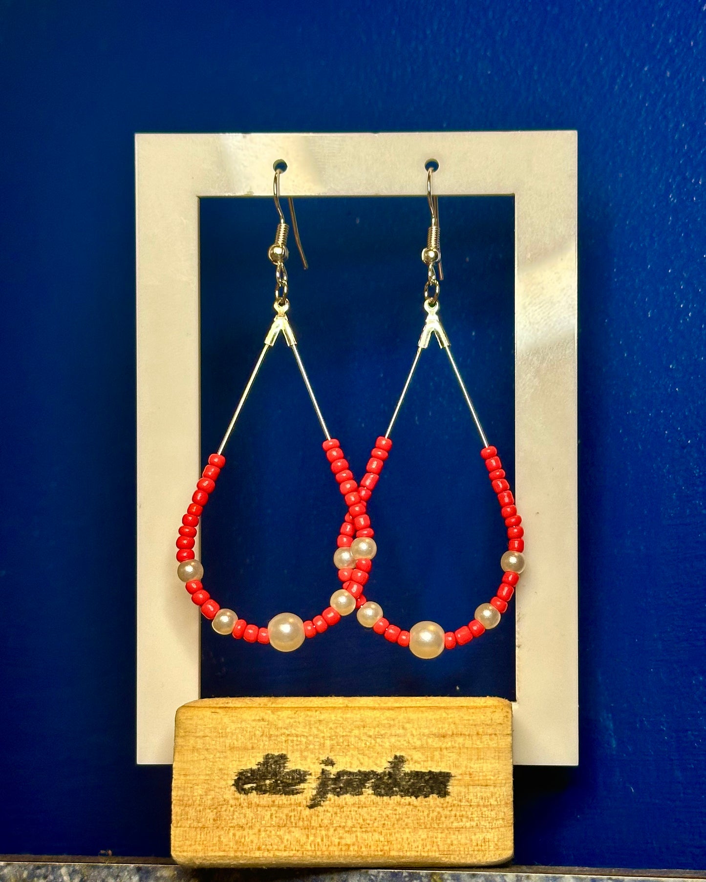 Large Silver Teardrop Dangle with Coral and Pearl Beads