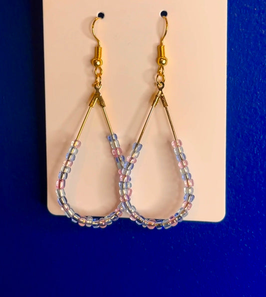 Gold Teardrop Dangle with Blue & Pink Glass Beads
