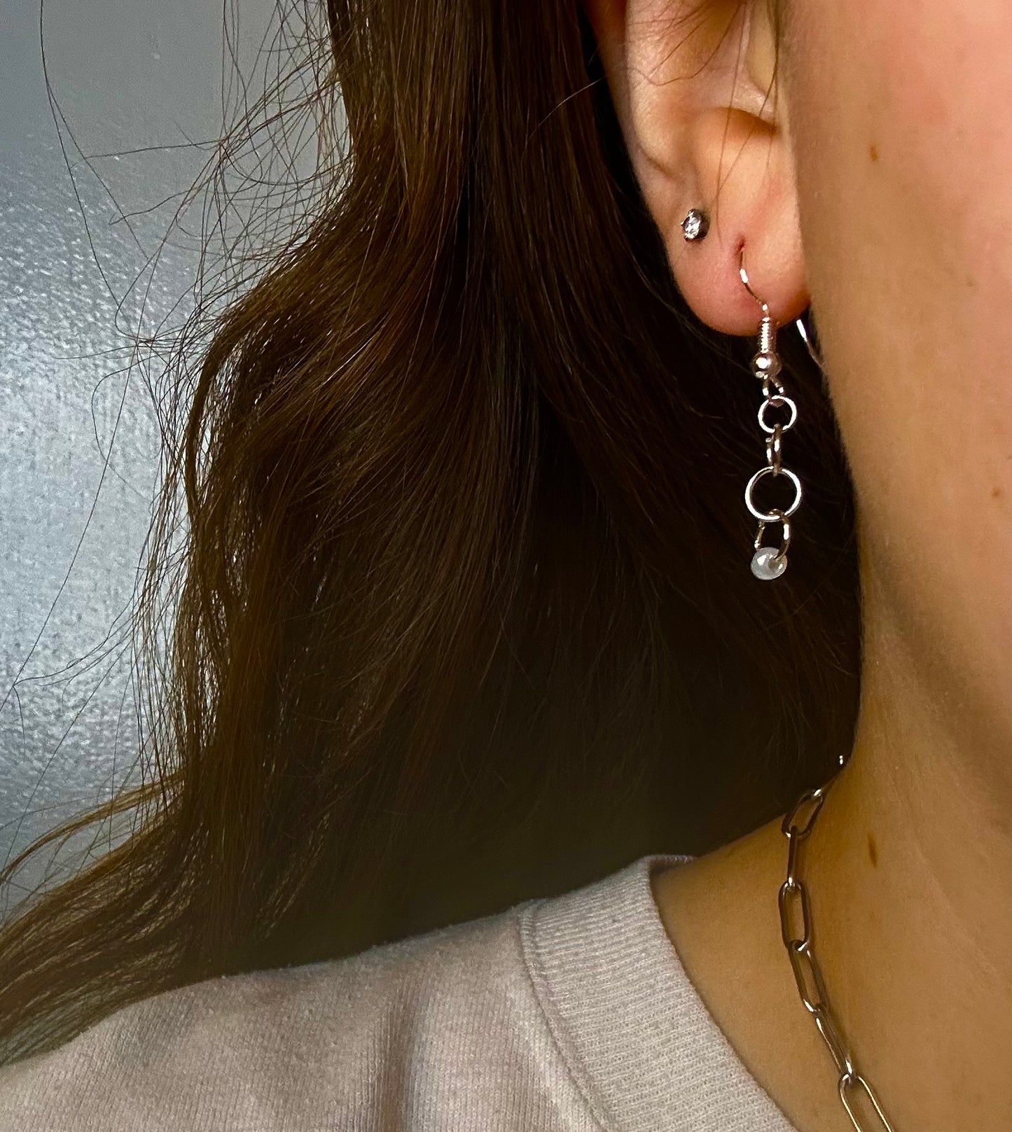 Silver Chain Dangle with Aqua Bead