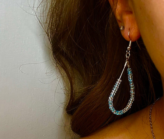 Silver Teardrop Dangle with Blue Glass Beads