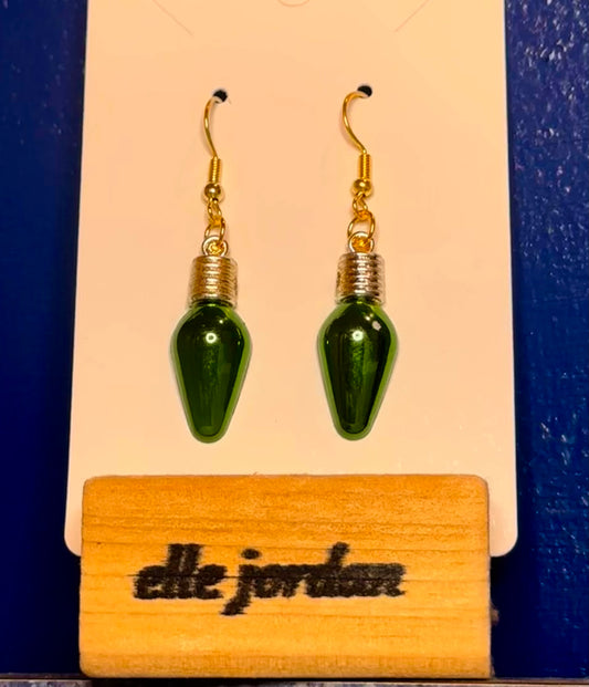 Gold Holiday Light Bulb Dangle with Green Bulb