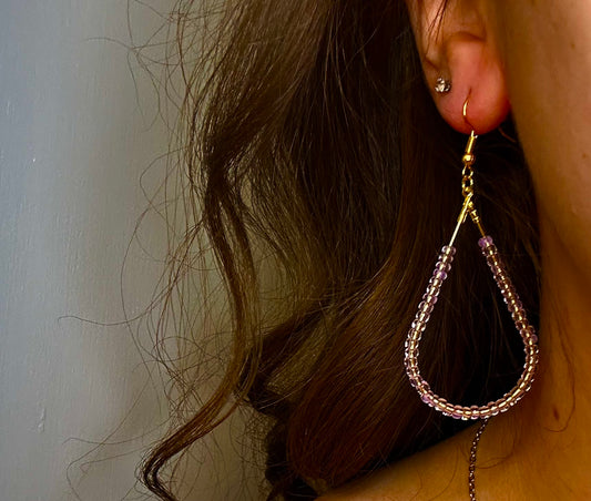Large Gold Teardrop Dangle with Pink Glass Beads