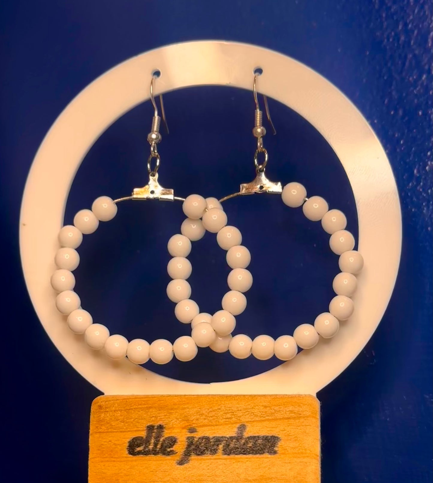 Large Silver Circle Dangle with White Beads