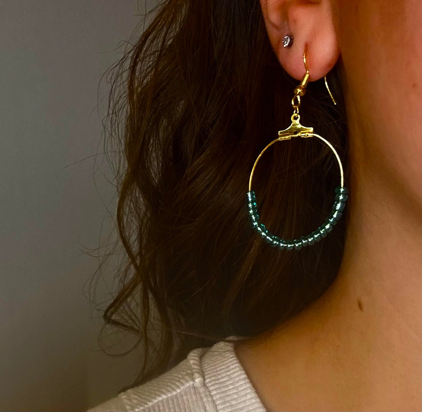 Gold Oval Dangle with Teal Beads