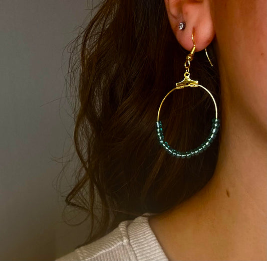 Gold Oval Dangle with Teal Beads