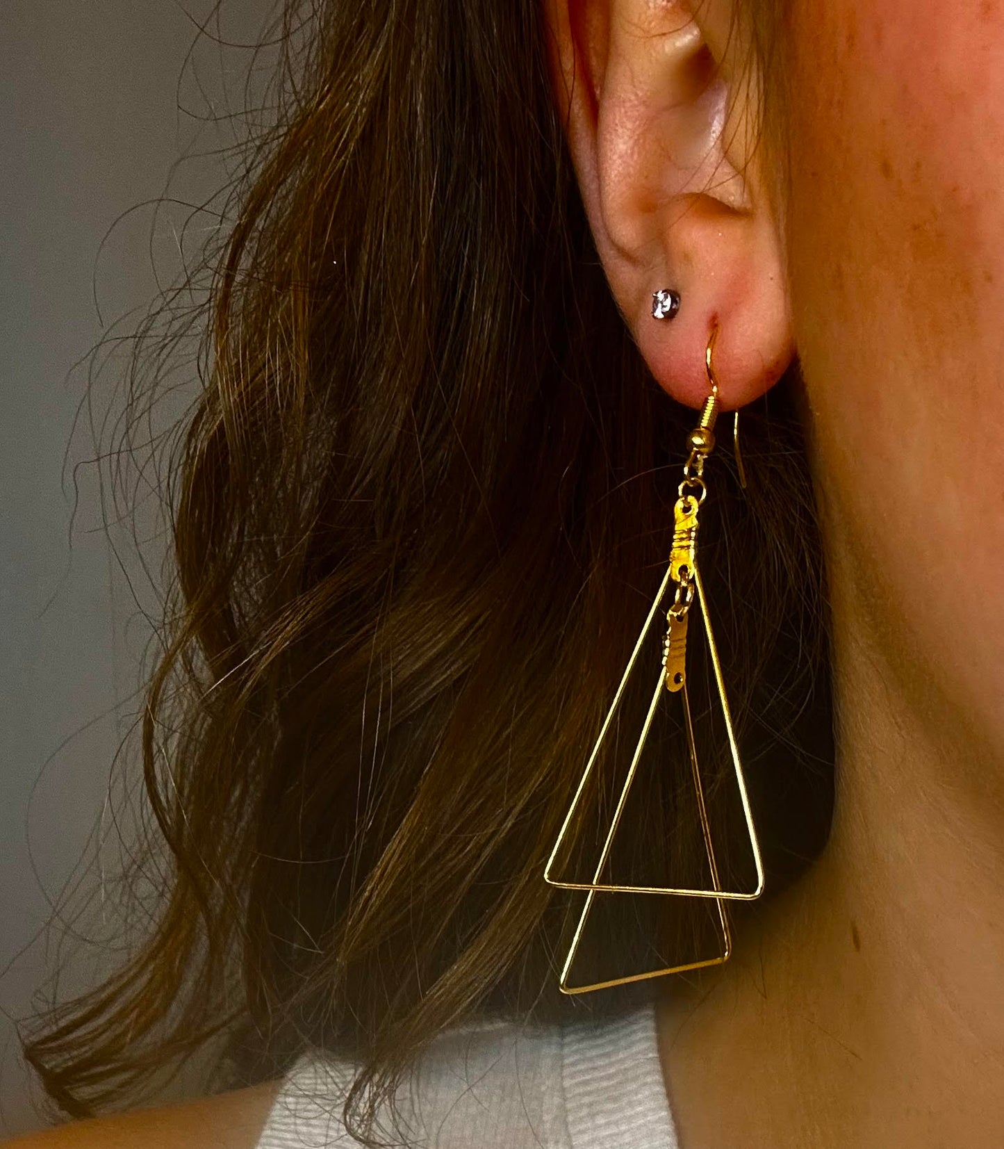 Gold Double-Stacked Triangle Dangle